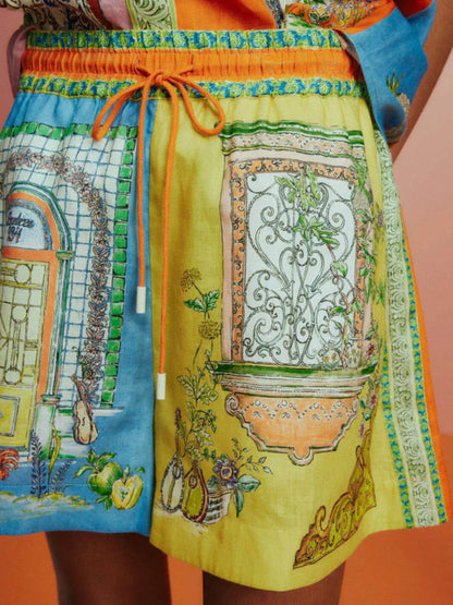 Button Detail Print Shorts Set