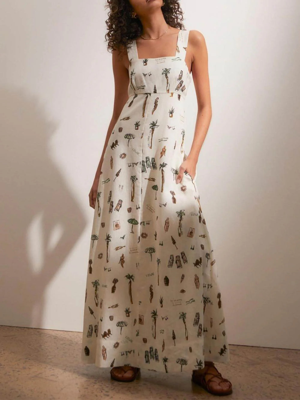 Sleeveless Tie Cami Sexy Floral Flared Dress