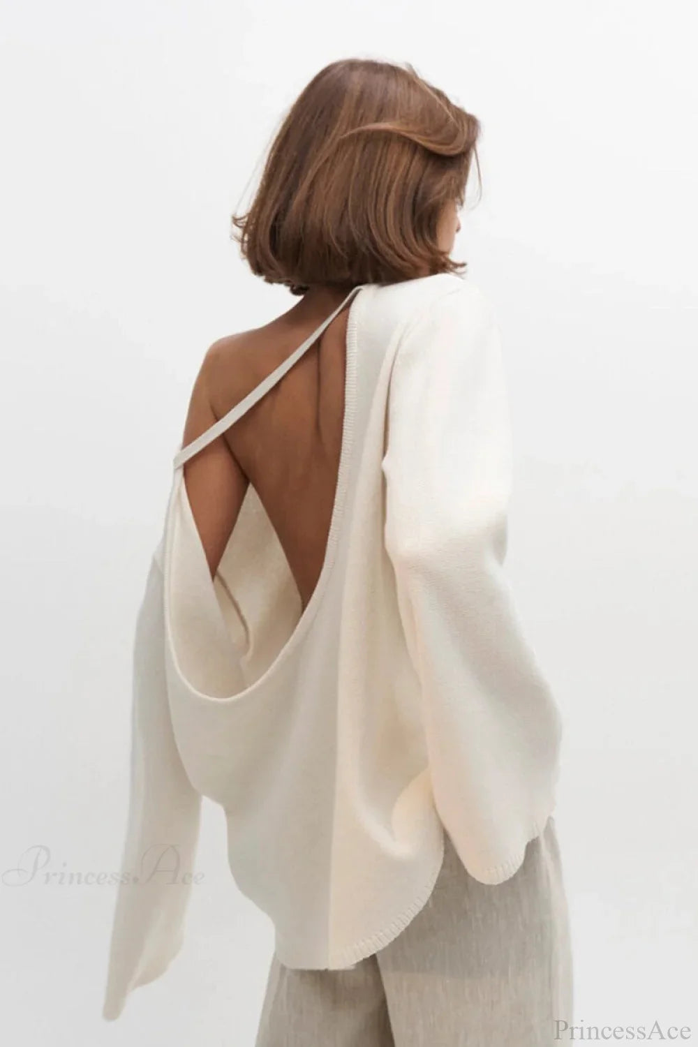 Cotton Loose Fit Off-Shoulder Knit Sweater Milky White / S