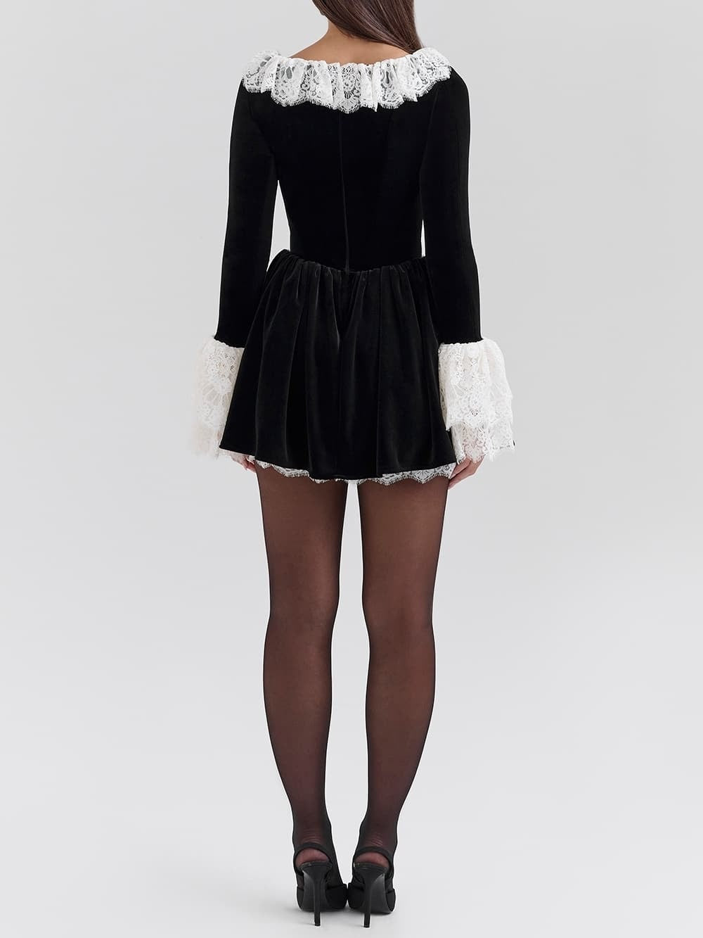 Velvet Lace Trimmed Elegant Mini Dress