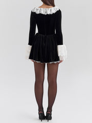 Velvet Lace Trimmed Elegant Mini Dress