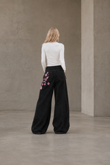 Chic Y2K Vintage Embroidered Wide Leg Jeans