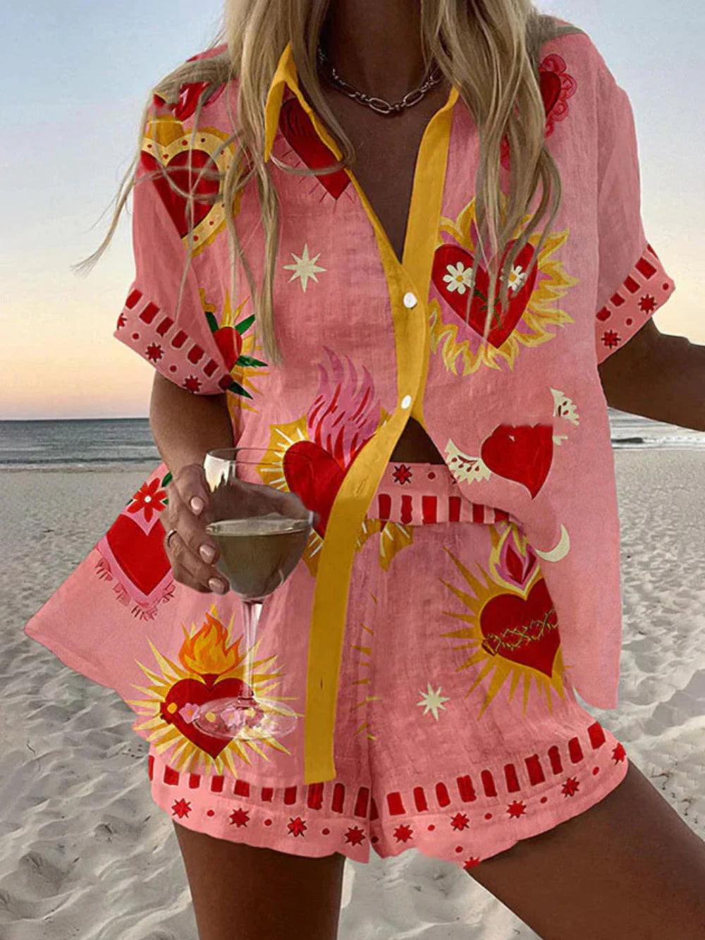 Graffiti Print Shorts Set