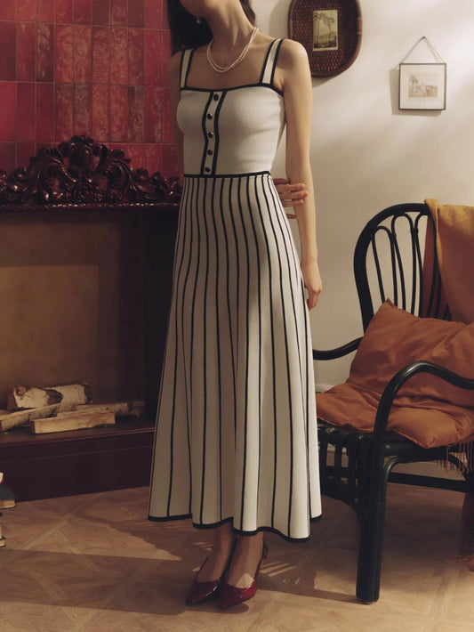 Vintage Striped Round Neck Sleeveless Madi Dress