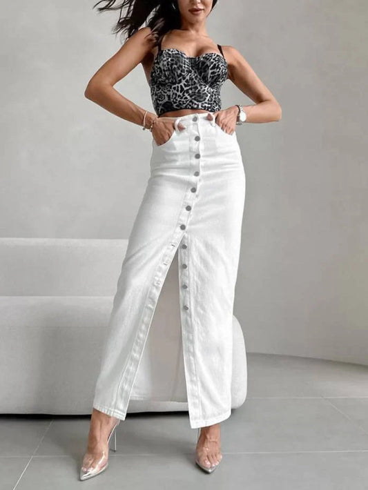 High Waist Denim Maxi Skirt