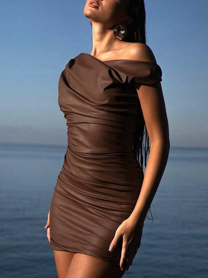 Faux Leather One Shoulder Mini Dress