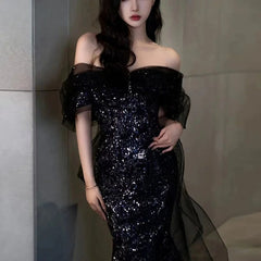 Sequined Off-Shoulder Evening Gown