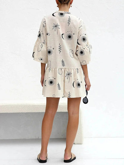 Comfortable Casual Fashion Bell Sleeve Loose Shirt Dress