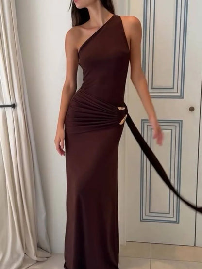 Asymmetric Neck Sleeveless Backless Fitted Dress