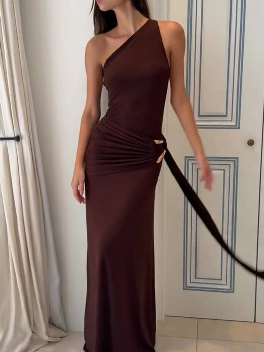 Asymmetric Neck Sleeveless Backless Fitted Dress