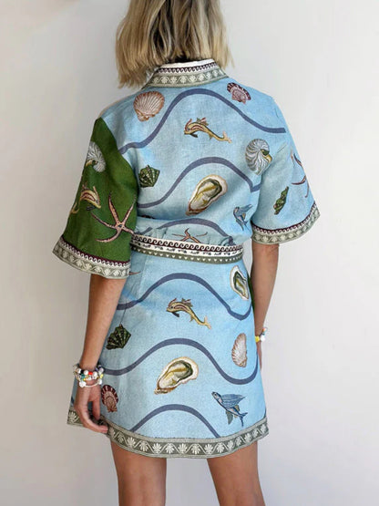 Deep Sea Floral Graphic Slim Mini Dress