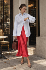 Tencel Ruffle-Hem Midi Skirt