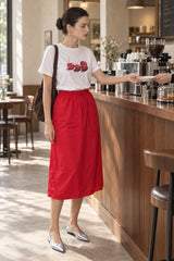 Cotton Drawstring Midi Skirt