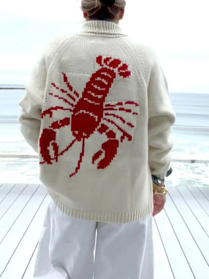 Lobster Graphic Cardigan Sweater