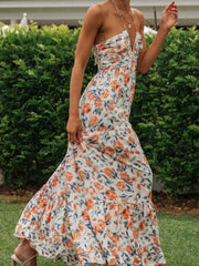 Chiffon V-Neck Sleeveless Flared Maxi Dress