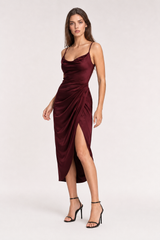 Slim Fit Sexy Halter Neck Satin Split Party Dress