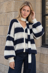 V-Neck Patchwork Knit Cardigan