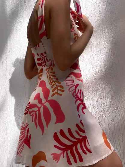 Sexy Floral Tie Mini Dress