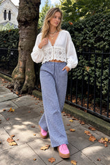 Gingham Print Elastic Waist Drawstring Lounge Pant