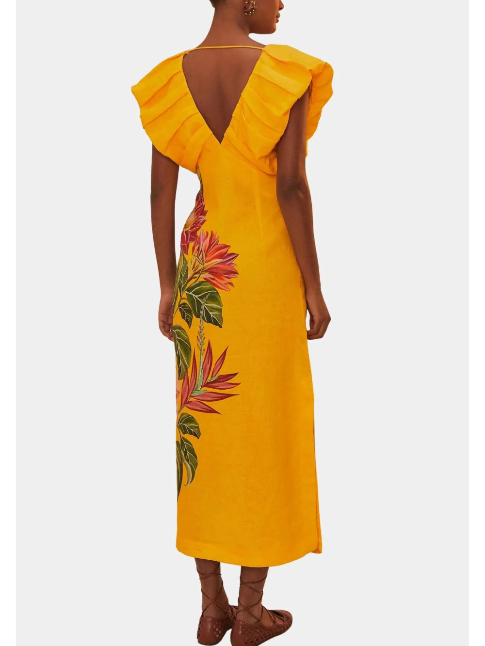 V-neck Pleated Printed Dress