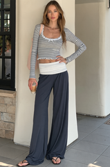 Striped Lace Trim Top and Foldover Pants Set