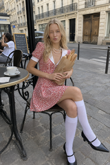 French Vintage Collared Puff Sleeve Floral Mini Dress