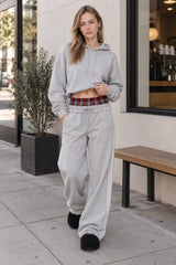 Stripe Plaid Panel Double Waist Wide Leg Pants