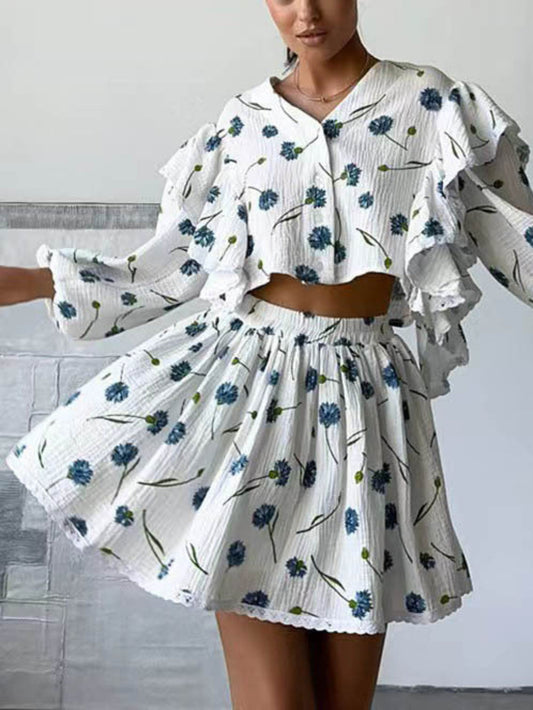 Ruffled Homewear Skirt Set