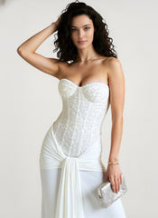 Chiffon Sash Strapless Fitted Maxi Dress