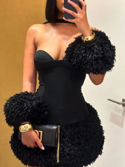 Backless Fluff Patchwork Dress