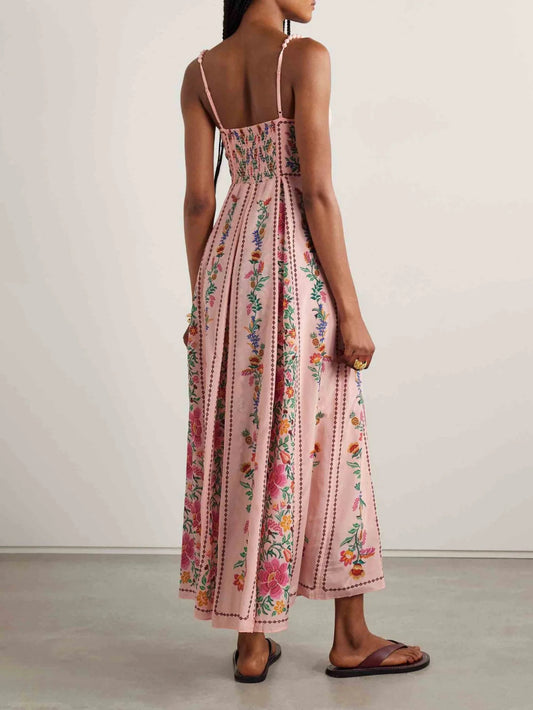 Sexy Beaded Strap Printed Resort Dress
