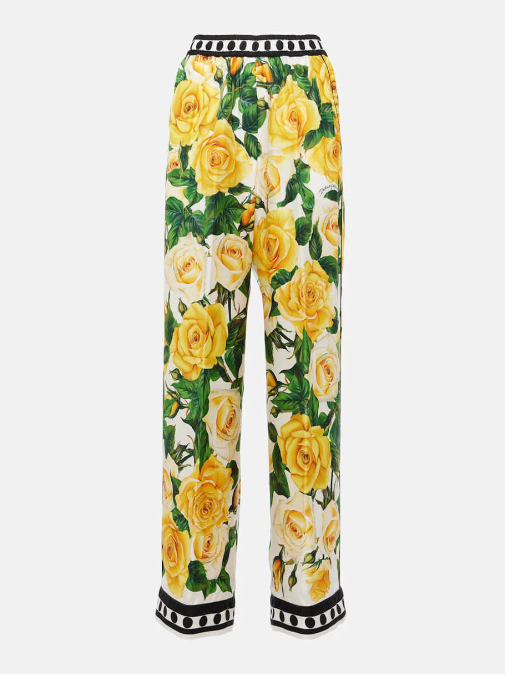 Rose Print Wide-Leg Pants