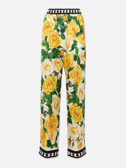 Rose Print Wide-Leg Pants