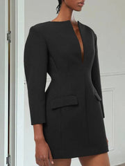 Deep V-Neck Fitted Waist Suit Dress