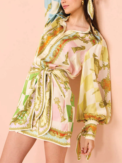 Printed Knotted Irregular Hem Party Dress