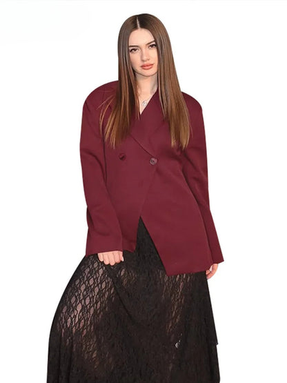 Wine Red Single Breasted Blazer