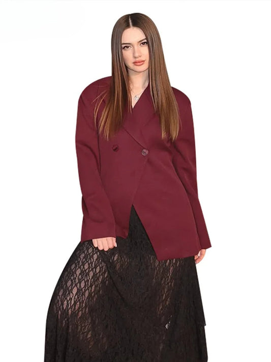 Wine Red Single Breasted Blazer