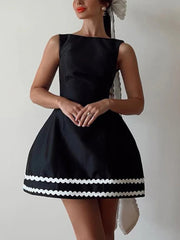 Sleeveless Backless Contrast Color Little Black Dress