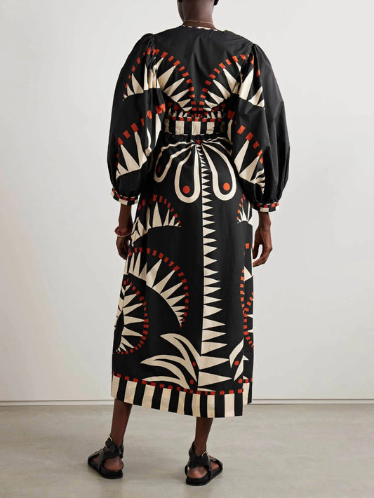 Coconut Jungle Print Puff Sleeve Midi Dress