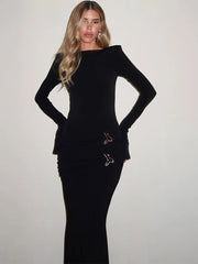 Pleated Metal Buckle Bodycon Dress