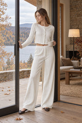 Soft Casual Cutout Jacquard Two Piece Set