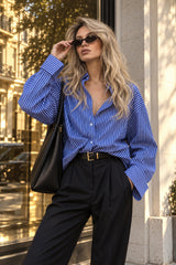 Striped Loose Button Up Blouse