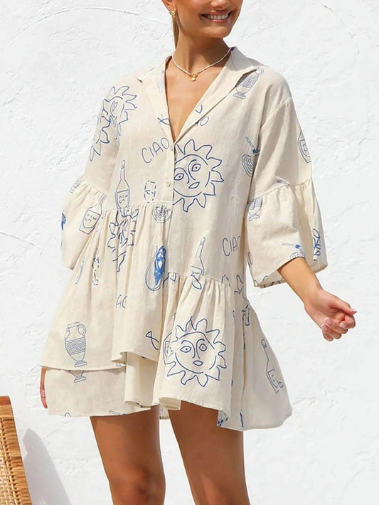 Comfortable Casual Fashion Bell Sleeve Loose Shirt Dress
