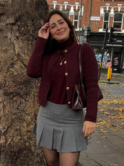 Cropped Single-Breasted Knit Cardigan