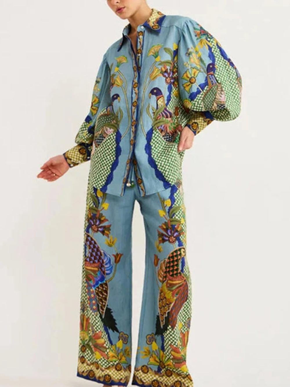 Puff Sleeve Printed Two-Piece Set