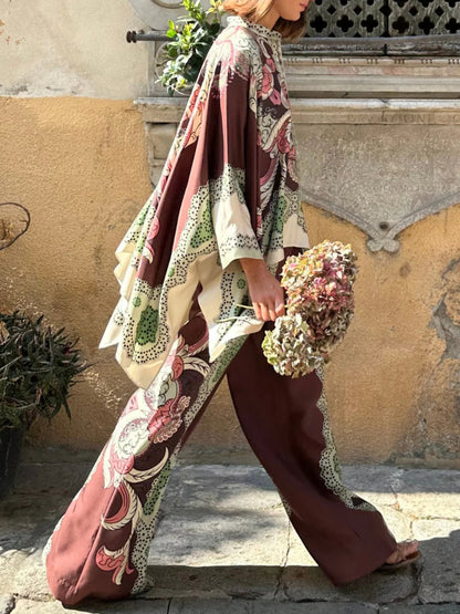 Retro Floral Wide-Leg Pants