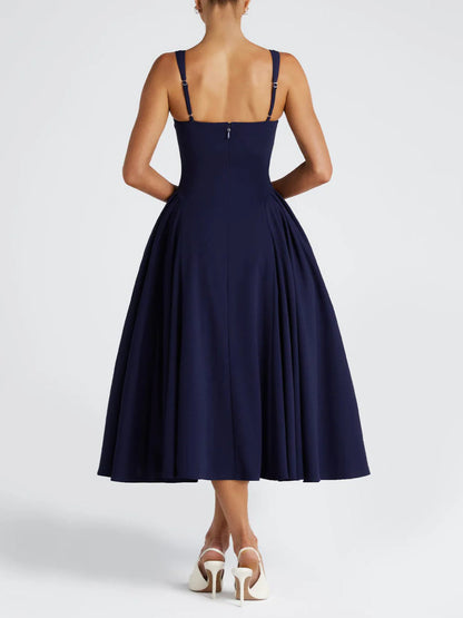 Retro Square Neck Slim Elegant Midi Dress
