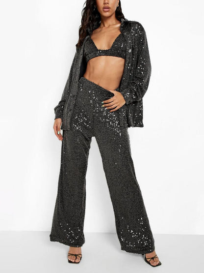 Sequined Wide-Leg Pants