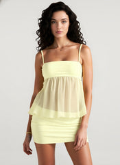 Off Shoulder Sheer Mesh Cami Bodycon Mini Dress