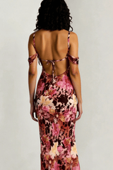 Tie Strapless Ruffled Print Sexy Bodycon Maxi Dress
